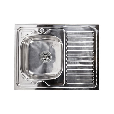 Мойка нерж. сталь, прямоугольная одночашевая, 800*600мм, полир хром, накладная (0,6), мойка слева AKS 42597