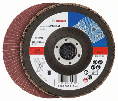Лепестковый шлифкруг X431 125x22,23 мм, P80, Standard for Metal Bosch 2608603658
