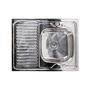 Мойка нерж. сталь, прямоугольная одночашевая, 800*600мм, полир хром, накладная (0,6мм), мойка справа AKS 37120