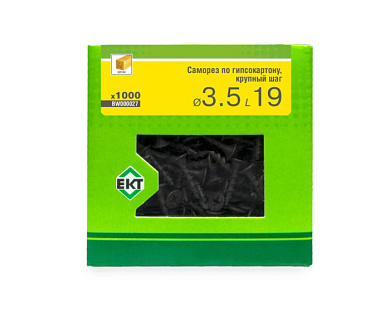 Саморез по ГК 3.5х19 крупный шаг, к дереву, фосфат., в коробке с окном, 1000 шт ЕКТ BW000027