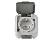 Розетка 1-ая (открытая, с/з, брызг. защ.) серая, Пралеска Аква, (IP54 пылебрызгозащищенные) Bylectrica РА16-297(03)