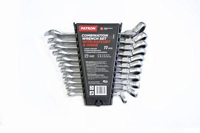 Набор ключей комбинированных трещоточных с шарниром 11 пр, 8-19 мм PATRON P-51112F