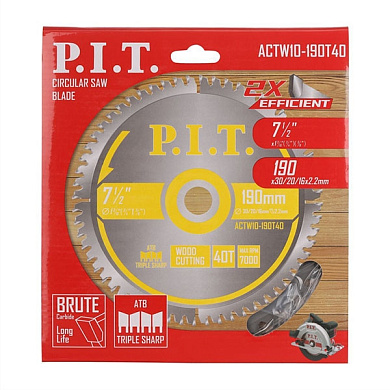 Диск пильный 190x30/20/16x1,4 мм 40T PIT ACTW10-190T40