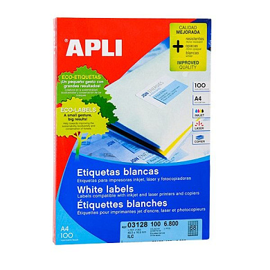 Самоклеящиеся цветные этикетки универсальные Apli, 210x297 мм, 20 листов, 1 шт, желтый