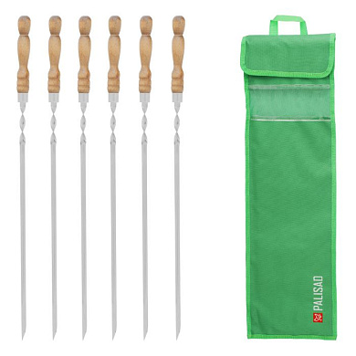 Набор шампуров угловых, 650 мм, с деревянной рукояткой, в чехле, 6 шт., Camping Palisad 69752