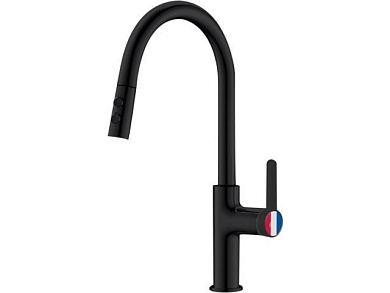 Смеситель для кухни Lt D35, серия Lotus черный, вытягивающийся двухрежимный J-излив A-five A5-0625