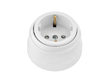 Розетка 1-ая (открытая, с/з, з/ш) белая, Ретро, (без монтажной панели) Bylectrica РА16-0206