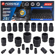 Набор ударных головок 1/4''&1/2'' 6-гр 1/2'': 10-32 мм, 1/4'': 4-13 мм 25 пр Forsage F-50121K