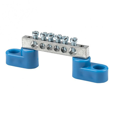 Шина "0" N (6x9мм) 6 отв, цинк 2 синих угловых изолятора EKF sn1-63-06-2