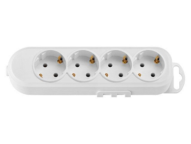 Розетка 4-ая переносная (с/з, 16А, 250В) белая, (с креплениемк стене) Bylectrica Р16-9182