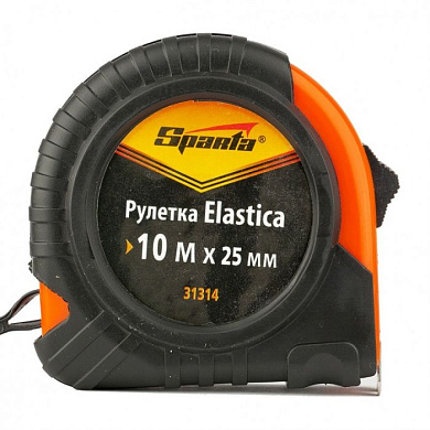 Рулетка Elastica, 10 м.x25 мм., обрезиненный корпус Sparta 31314