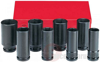 Набор ударных глубоких головок 3/4'' 6-гр. 1'' - 1-1/2'', 8 пр. Force 6081DS