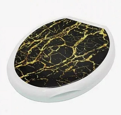 Крышка унитаза "Декор" "Черный мрамор" белая РУССПЛАСТ РП-813-ДЧМ