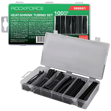 Набор черных термоусадочных трубок 1,5-13 мм, L100 мм 100 пр RockForce RF-068661