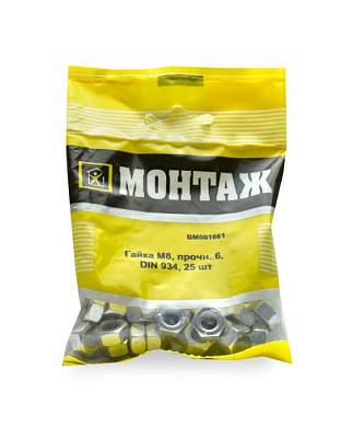 Гайка М8, цинк, прочн. 6 DIN 934, 25 шт МОНТАЖ BM001661