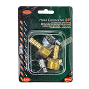 Переходник резьбовой, наруж. резьба 3/8"-"елочка" 8 мм, к-т 2 шт + хомуты для крепежа, в блистере RockForce RF-MH06/05