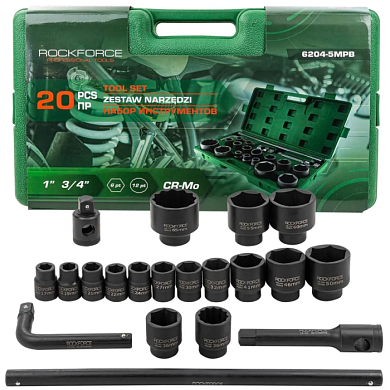 Набор ударных головок 17-65 мм 3/4''&1'' 6-гр&12-гр 20 пр RockForce RF-6204-5MPB