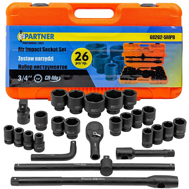 Набор инструментов ударных 26 пр. 3/4'' 6-гр. Partner PA-68262-5MPB