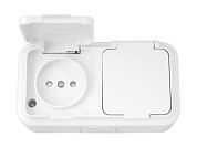 Розетка 2-ая (открытая, б/з, з/ш, брызг. защ.) белая, Пралеска Аква, Bylectrica РА16-102