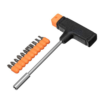 Отвертка с Т-образной ручкой и набором бит 11 пр. Sparta 115655