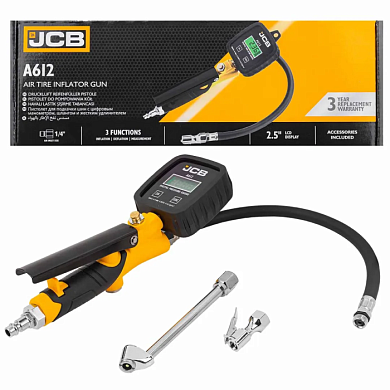 Пистолет для подкачки шин с цифровым манометром, шлангом и жестким удлинителем JCB JCB-A612