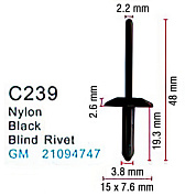 Клипса для крепления внутренней обшивки а/м GM пластиковая, 100 шт Forsage C0239(GM)
