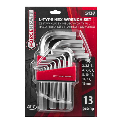 Набор ключей Г-обр. HEX 13 пр. 2-19 мм ForceKraft FK-5137