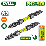 Бита двухсторонняя ударная PH2 + SL6 65 мм DYLLU DTSV3K63 2 шт.