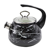 Чайник цельноштампованный, со свистком, со стеклянной крышкой 2 л, черный мрамор Керченский металлургический завод 43615-103/4.01-У1ЧрЧРМ