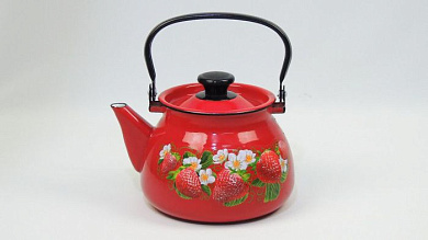 чайник эмалированный с металлической ручкой 3,0 л, красный с декором Керченский металлургический завод 42115-123/6-У4КР СД