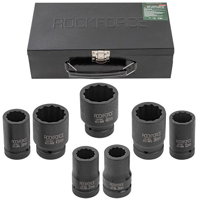 Набор головок ударных глубоких 1" 7 пр., 12-гр., 24-46 мм RockForce RF-8072-9MPB