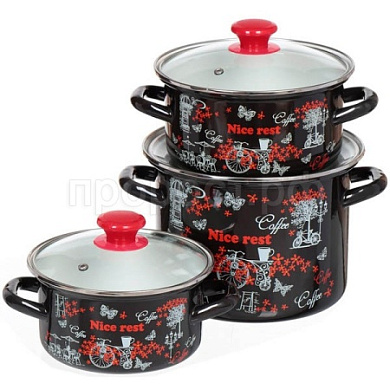 Набор кастрюь Отдых-5-1-Люкс, 1.9, 2.5, 5 черная Керченский металлургический завод 92315-ОТДЫХ