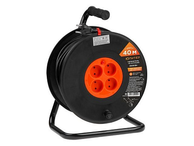 Удлинитель на катушке 40 м, 4 роз., 3,5кВт, б/з, ПВС 2х1,5, с защитой от перегрузки, Юпитер JP8403-02