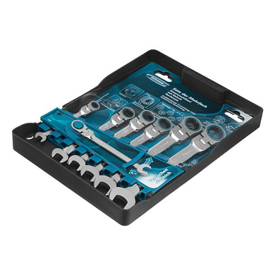 Набор ключей комбинированных с трещоткой, 8-19 мм, 7 шт., шарнирные, CrV Gross 14891