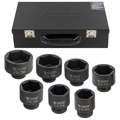 Набор головок ударных 1" 7 пр., 6-гр., 46, 50, 55, 60, 65, 70, 75 мм Forsage F-8071-5MPB