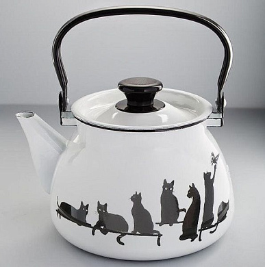 Чайник эмалированный с металлической ручкой 3,5 л, белый Керченский металлургический завод 42104-132/6-У4БЕЛ Кошечки