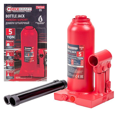 Домкрат бутылочный 5 т с клапаном 195-395 мм ForceKraft FK-T90504 DS
