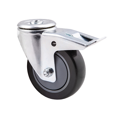 Колесо меб. d100 h130 под винт М12 c рез.ободом с торм., серый AKS 72169