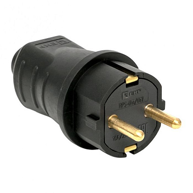 Вилка прямая каучуковая 230В, 2P+PE, 16A, IP44 EKF Марс RPS-011-16-230-44