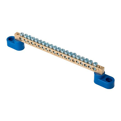 Шина "0" N (6x9мм) 20 отв, латунь 2 синих угловых изолятора розн, стикер EKF sn0-2-63-20-r