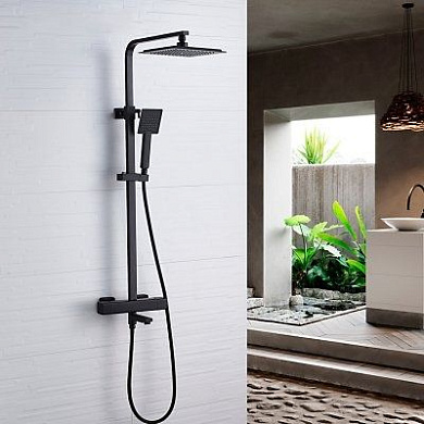 Душевая система с термостатическим смесителем с изливом и тропическим душем, латунь, черный Ledeme L2424B