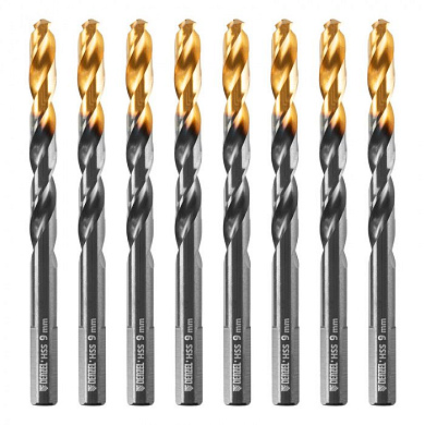 Сверло по металлу, 9 мм, HSS-Tin, Golden Tip, 8 шт. Denzel 717221
