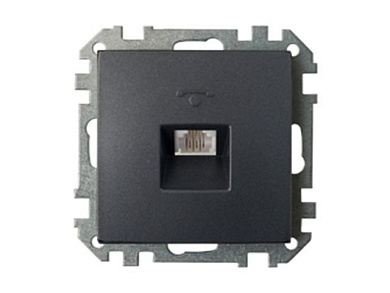 Розетка 1-ая телефонная четырехконтактная, скрытая, графит, Стиль, Bylectrica ТР4-037гр