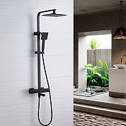 Душевая система с термостатическим смесителем с изливом и тропическим душем, латунь, черный Ledeme L2424B