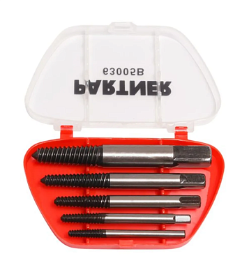 Набор экстракторов резьбы 5 пр М3-М18, Ø:3-6 мм, 6-8 мм, 8-11 мм, 11-14 мм, 14-18 мм, ''мелкий шаг'' Partner PA-63005B