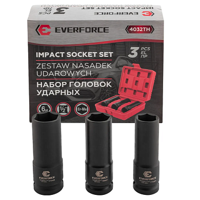 Набор ударных головок 17, 19, 21 мм 1/2'' 6-гр 3пр EVERFORCE EF-4032TH