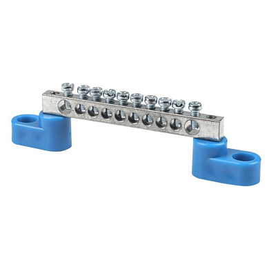 Шина "0" N (6x9мм) 10 отв, цинк 2 синих угловых изолятора EKF sn1-63-10-2