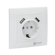 Валенсия розетка 1-местная с/з 16А белая с защ, штор, с 2 USB 2,1А EKF PROxima EWR16-028-10-2USB