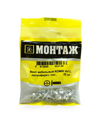 Винт мебельный 4х12, шлиц KOMBI, цинк, 25 шт МОНТАЖ BM001339