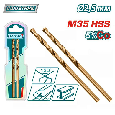 Сверло по металлу M35 HSS-CO 2,5 мм TOTAL TAC11202501
